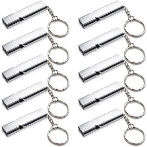 10Pcs Emergency Survival Whistles with Keychain, Double Tubes Loud Whistles, High Pitch Safety Whistles, Aluminum Alloy Hiking Whistles for Outdoor Activities