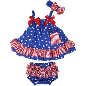 Petitebella Patriotic Stars Striped Swing Top Bloomer Baby Outfit Nb-24m