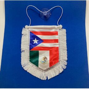 Puerto Rican Mexican flag for car accessories Mexico & Puerto Rico Car Flags Combo - Dual Heritage Rearview Mirror Decor for Every Drive