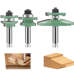 LEATBUY Router Bit Set, 1/2-Inch Shank 3 PCS Round Over Raised Panel Cabinet Door Rail and Stile Router Bit Sets, Woodworking Wood Cutter, Carbide Groove Tongue Milling Tool (DD-54)
