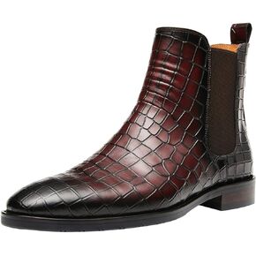 Men's Chelsea Boots Crocodile Print Leather Business Casual Slip On Mens Formal Dress Boots