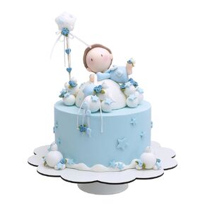 Fun Market Angel Cake Topper Set - Angel Figurine with Stars & Doves Cake Decorations - Handmade Clay Cake Topper Angel for Baptism, Baby Shower, Birthday, Christening - 17-Piece Angel Decor for Cake