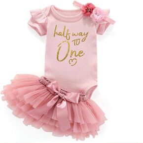 Half Way To 1 Half Birthday Outfit Half Year Birthday For Baby Girl Clothing Set