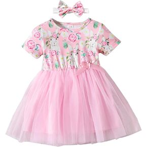 Fairy Baby Infant Toddler Girl Easter Day Outfit T-Shirt Bunny Egg Top Mesh Dress Rabbit Skirt Sets Headband for Kids 12M-5T