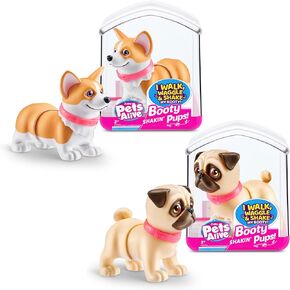 Pets Alive Booty Shakin' Pups (Frenchie & Dachshund) by ZURU 2 Pack Interactive Mini Dog Toys That Walk, Waggle, and Booty Shake, Electronic Puppy Toy for Kids and Girls