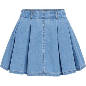 WDIRARA Girl's Light Wash Pleated Zipper Short Plain Denim Skirts Unlined Summer Outfit