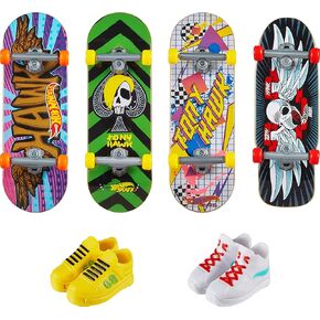 Hot Wheels Skate Tony Hawk Fingerboard & Removable Skate Shoes Multipack, 4 Boards, 2 Pairs of Skate Shoes, 1 Exclusive Set (Styles May Vary)