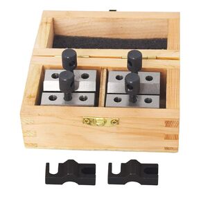 V Block Set with Clamp Hardened Steel 90 Degree Angle Precision V Block Set 1-3/8 x 1-3/8 x 1-3/16 Multi-Use Gauge Gage Machinist Tool with Box