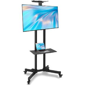 Mobile TV Cart with Wheels for 32-70 Inch LCD LED OLED Flat Curved Screen TVs up to 110 lbs Height Adjustable Portable TV on Wheels with Laptop DVD Shelf, Locking Wheels, Max VESA 600x400mm