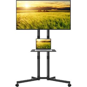 KKTONER Mobile TV Cart for 32 to 85-inch LCD LED Flat Screen/Curved TVs Floor TV Stand on Wheels with Height Adjustable Shelf Max VESA 600x400mm Rolling Floor TV Trolley Holds up to 110lbs