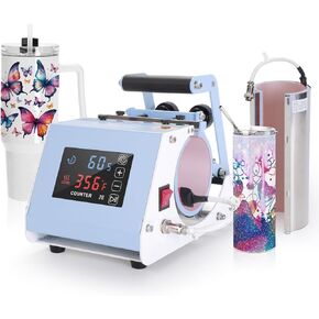 PYD Life 110 V 2 in 1 40 OZ 30 OZ Tumbler Heat Press Machine Mini Max Light Blue Touch Screen for 40 OZ 30 OZ 20 OZ 16 OZ Sublimation Tumbler,for Infusible Ink Sheets Sublimation Paper HTV