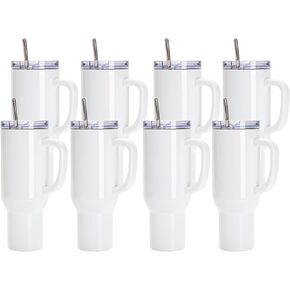 PYD Life 8 Pack 40 OZ Sublimation Blanks Tumblers with Handle Straw and Lid White Double Wall Stainless Steel Mugs Tumblers Cups for Tumbler Heat Press 40 OZ Sublimation Oven Printing