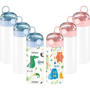 OFFNOVA 12oz Kids Sublimation Water Bottle Blank with One-click Pop-up Straw, Kids Sublimation Tumbler Cups for Boys Girls to School Sports Travel Camping (6 Pack)