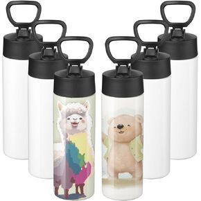 OFFNOVA 8 Pack Kid Sublimation Water Bottle Blanks with Straw, 12 oz Sublimation Tumblers Bulk Stainless Steel Sports Bottles for Tumbler Heat Press Sublimation Printing
