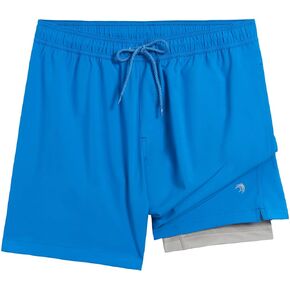Mens Swim Trunks with Compression Liner Anti Chafing 7 inch Inseam Stretch Quick Dry Swim Shorts with Phone Pocket