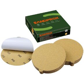 6 Inch PSA Sanding Discs 40 Grit (Box of 30) Self Adhesive Stickyback Sandpaper Discs for DA Sander Gold PSA Sanding Discs for Sanding Automotive Painting,Woodworking,Wood,Metal