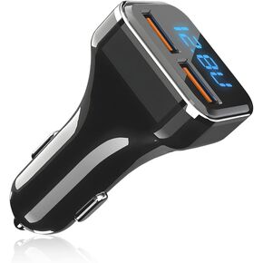 4.8A 24W Dual USB Car Charger, Volt Meter Battery Monitor with LED Voltage Amps Display, 3IN1 Digital Volt Gauge Cigarette Lighter Fast Charge for iPhone Samsung USB Charging Devices
