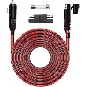 12V/24V Sae Connector to 12v Cigarette Lighter Plug 6FT - Car Cigarette Lighter Plug Adapter Battery Charger Cable 6FT with SAE Reverse Polarity Adapter, 15A Spare Fuse