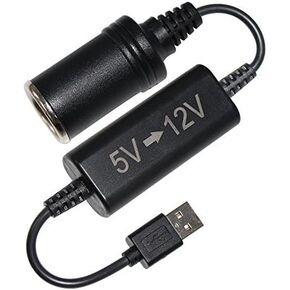 KUNCAN USB إلى مقبس ولاعة السجائر - كابل محول ولاعة سيجار أنثى USB 5 فولت إلى 12 فولت، كابل تصعيد 5 فولت إلى 12 فولت (0.7 أمبير - 1.2 أمبير، بحد أقصى 12 فولت 1.2 أمبير عند 5 فولت 3.5 أمبير) لكاميرا داش، مروحة السيارة، ضوء LED للسيارة يجرد