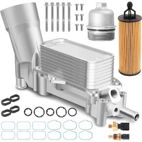 Upgraded Aluminum Engine Oil Filter Housing with Oil Cooler Sensors and Gaskets Compatible with 2017-2018 Chrysler 200/300 Dodge Charger Avenger Journey Wrangler Ram Promaster 3.2 3.6 V6