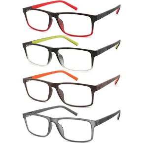 4 Pack Reading Glasses Men Readers Blue Light Blocking Computer Eyeglasses Comfortable Rubber Temple Wider Frame