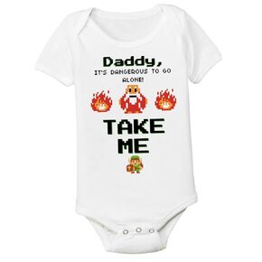 Link Daddy Dad Funny Old School Gamer Fathers Day Gift Baby Bodysuit 6-12 Month Onesie Nerd Parents Infant Shirt Dangerous to go Alone ZELD612SS