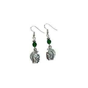 Green crystal Spartan, Gladiator or Trojan Earrings on sterling silver earwires