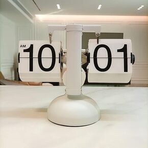 Retro Flip Clock, Vintage Design Flip Desk Clock Table Clock Battery Powered Digital Flip Down Clock wіth Internal Gear Operated Clock(White)