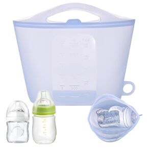 Microwave Steam Sterilizer for Baby Bottles, 1.5L Reusable Silicone Steaming Bag for Breast Pump Pacifiers Teethers Mom Must-Have Accessories for Travel Home (Blue)