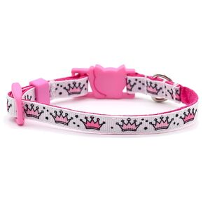 Pink Crowns Cat or Kitten Collar - Queen - Princess - 3/8 Inch Wide - 2 Sizes - Breakaway Safety Buckle (Cat - 7.5 to 12 Inches)