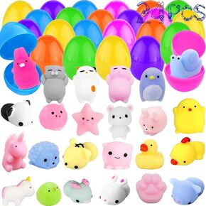 24 Pack Mochi Squishy Filled with Easter Eggs Toys, Colorful Filled Surprise Easter Eggs with Mini Animal Squishies Toys for Kids Adults Classroom Prize Supplies, Easter Party Favor, Basket Stuffers