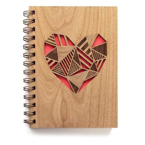 Patchwork Heart Blank Spiral Journal for Women [Hardcover Daily Writing Wood Notebook with Plain Pages for Mom, Small Gratitude Diary for Wellness, Health, Yoga, Travel, Food, Made in the USA]