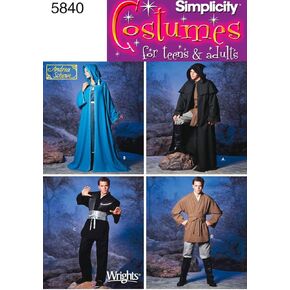Simplicity Teen's and Adult's Wizard Costume and Ninja Costume Sewing Patterns, Sizes XS-XL