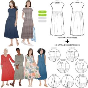 Style Arc Sewing Pattern - Montana Midi Dress PLUS Extension Pack Bundle (Sizes 10-22)