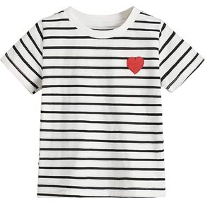 SOLY HUX Toddler Girl's Striped Print Short Sleeve Tee Shirts Heart Crewneck Cute Summer Tops