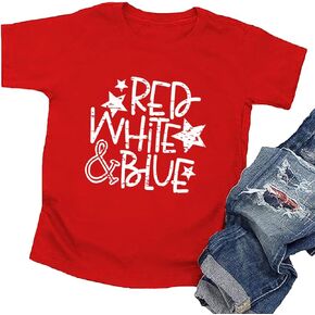 Toddler Boys Girls 4th of July Shirt Infant Baby American Patriotic Outfit Kids Red White Blue Graphic Short Sleeve Top in Kuwait