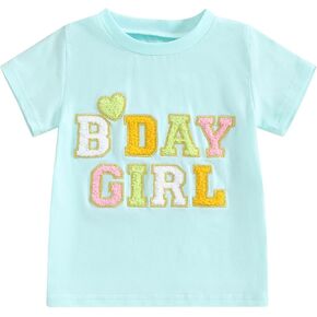 Toddler Baby Girl Birthday Shirt One Two Three Four Five Short Sleeve Embroidery Tee Shirt Birthday Outfits Clothes in Saudi Arabia