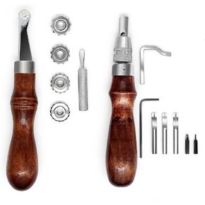 Leather Groover Beveler and Leather Stitching Overstitch Wheels Mark Spacer Set, Leathercraft Sewing Embossing Tool Set