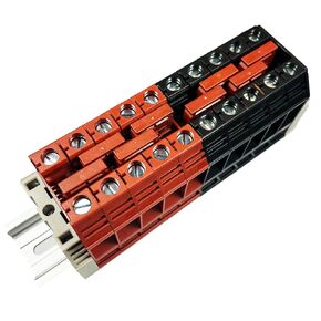 Dinkle Combiner DK16N Red/Black 10 Gang Box Connector DIN Rail Terminal Blocks, 3-14 AWG, 100 Amp, 600 Volt 8 Jumpers Installed