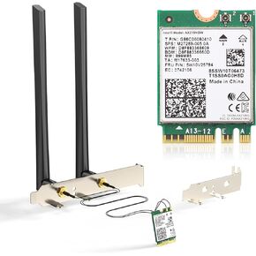 AX210 WiFi 6E Desktop Kit, Expand to Tri-Band 6GHz/5GHz/2.4GHz M.2 NGFF Wireless Bluetooth 5.2 Card Support Windows 10 11, 64 bit Desktop PC, Includes Ipex Cable, 5dBi Antennas and Brackets