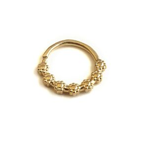 Gold Nose Hoop, Unique Indian Tribal Gold Plated Hoop Ring Piercing Jewelry, Flowers Shaped, fits also Daith, Septum, Cartilage, Helix and Tragus, 18g, Handmade