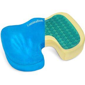 CertiPUR-US® Certified Memory Foam Seat Cushion - Non-Slip Gel Coccyx Cushion for Tailbone & Back Pain Relief, Office Chair Cushion - Desk Chair Car Seat Cushion Driving (Blue)