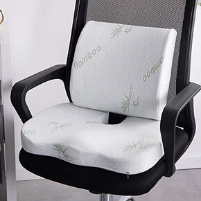 2 in 1 Bamboo Fiber Memory Foam Seat Cushion Back Cushion Slow Rebound Waist Support Set for Home Office Health Care Chair Pad