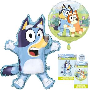 Bluey Birthday Party Supplies & Decorations | Large 28" Foil Bluey Balloon & 18" Round Foil Balloon | Sticker