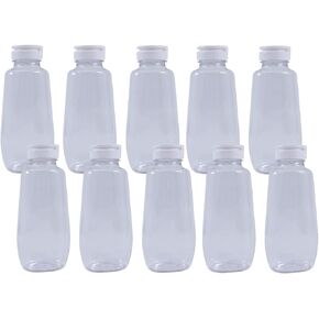 Wide Mouth Oval Plastic Dressing/Sauce Jar with Flip Top Lid and Foam Liner To Seal - 10 Pack- 12 Oz Squeeze Bottles Made in the USA