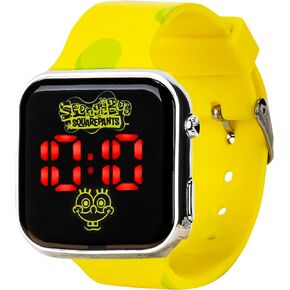Accutime Spongebob Squarepants Kids LED Watch – Bright Yellow Strap, Cheerful Digital Display, Easy-to-Read, Durable & Gift-Ready Tin Packaging