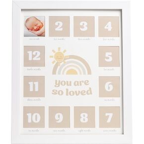 Kate & Milo My First Year Photo Frame, Baby Milestone Picture Frame, Newborn Keepsake Nursery Décor, Baby Girl and Baby Boy Gift, You Are So Loved, White