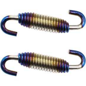 Motorcycle Exhaust Pipe Springs, 40-55mm Motorcycle Muffler Exhaust Pipe Swivel Springs Stainless Steel Swivel Hooks for Motorcycle ATV UTV Baking Paint Blue 2pcs