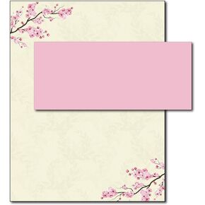 Cherry Blossoms Floral Stationary Paper and Envelopes Set - 40 Sets