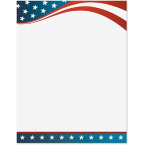 4th of July Patriotic Letter Papers - Set of 25, American Flag Stationery Papers, 8 1/2" x 11", Compatible Computer Paper, Patriotic Letterhead, 4th of July Flyers, Veterans Day, Memorial Day